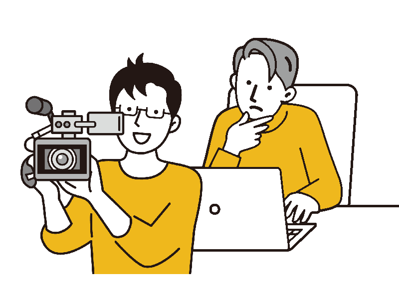 サイネージコンテンツの制作・撮影・編集をしているイラスト