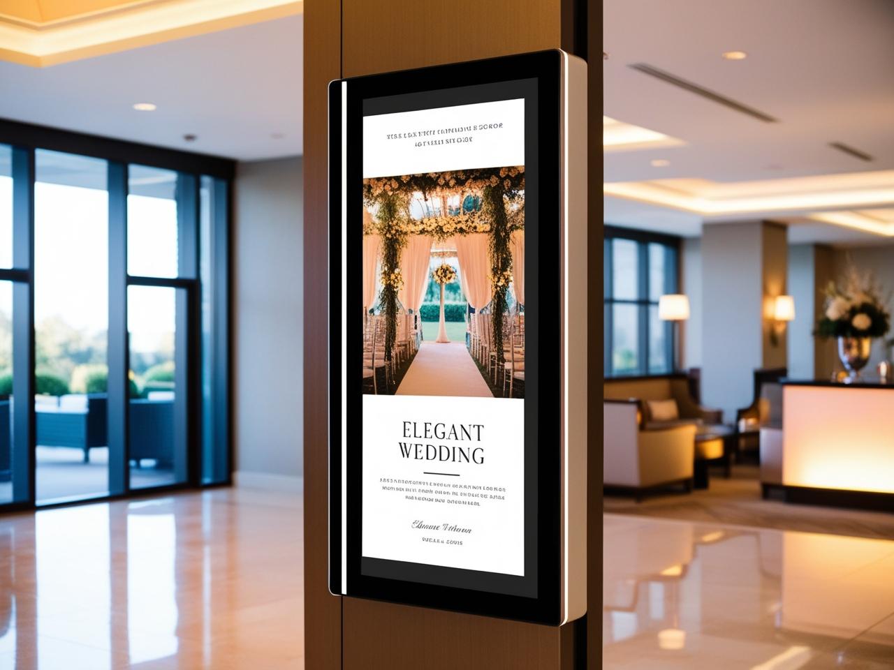 ホテルに設置されている結婚式の案内をしている縦型サイネージモニター
